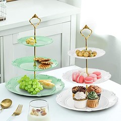3 Pack 3 Tier Plastic Cupcake Stand, Dessert Plates Cake Fruit Candy Display