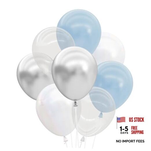 Blue, Pearl White, Clear, Silver, Latex Balloons – 25 pk, 12″ | Cloud Nine