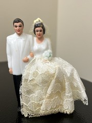 Vintage 1950’s 60s Wedding Cake Bride and Groom Topper Brown Hair