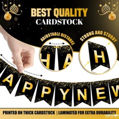 KatchOn, Happy New Year Banner – Large 10 Feet, Pre-Strung | New Year Sign fo…
