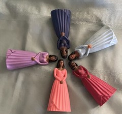 VINTAGE 5 BRN BRIDESMAIDS IN RAINBOW GOWNS OLD STOCK CAKE TOPPERS’ NEW-FREE SHIP