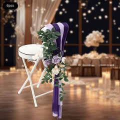 Wedding Chair Back Flowers Artificial Prevent Fading Purple Chair Decorations