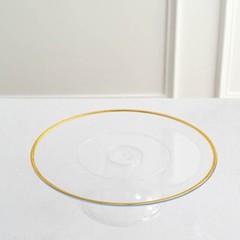 CLEAR 2 Round 12″ Plastic CAKE STAND Dessert Display Riser Gold Rim Party Events