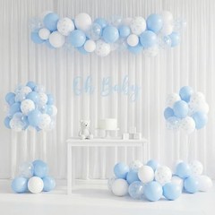 Blue Bow Balloons, 12 Inch Pastel Light Blue 12 inch 35pcs Blue White