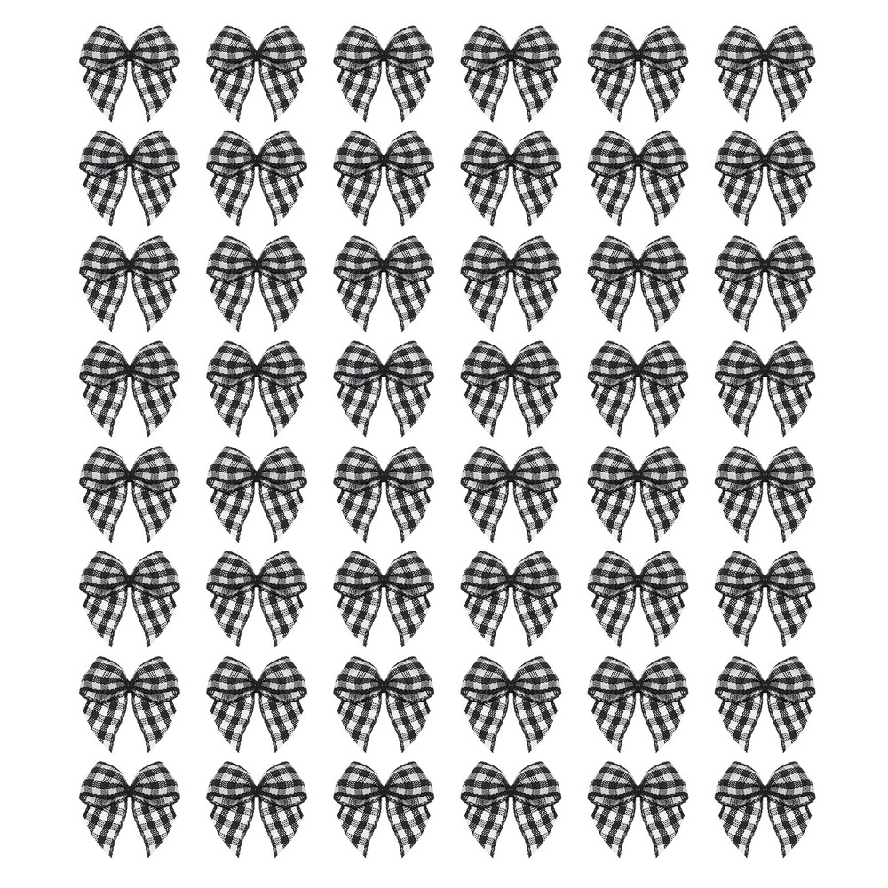 80Pcs Mini Gingham Ribbon Bow 1″ Checkered Ribbon Bows DIY Black and White