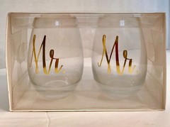 Mr & Mr Gold Stemless Wine Glasses Same Sex With Elegant Lettering 176 Oz