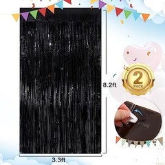 Fringe Curtain Party Streamers 3.3×8.3 Ft Foil Fringe Backdrop 2Pack Black