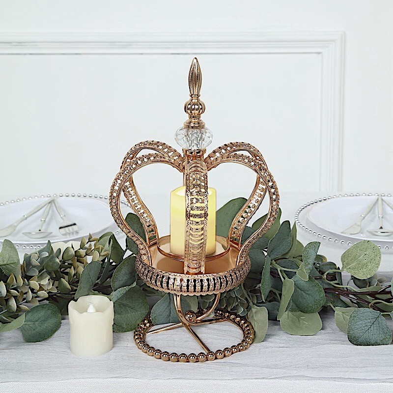 13″ Gold Metal Crown Spiral Pillar Votive CANDLE HOLDER Stand Centerpiece Party