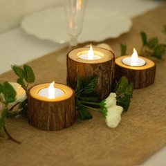 3 Round Assorted Wood Slice Tea Light Candle Holders Party Events Decorations