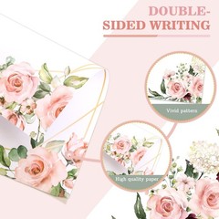 AnyDesign 48 Sheets Pink Floral Stationery Letterhead Paper Double-Sided