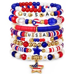 9 Pcs Bracelets for Women Colorful Heishi Stretch Stackable Independence Day