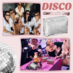6 Pack Large Capacity Disco Cosmetic Bags Portable Silver Glitter Sequin Make…