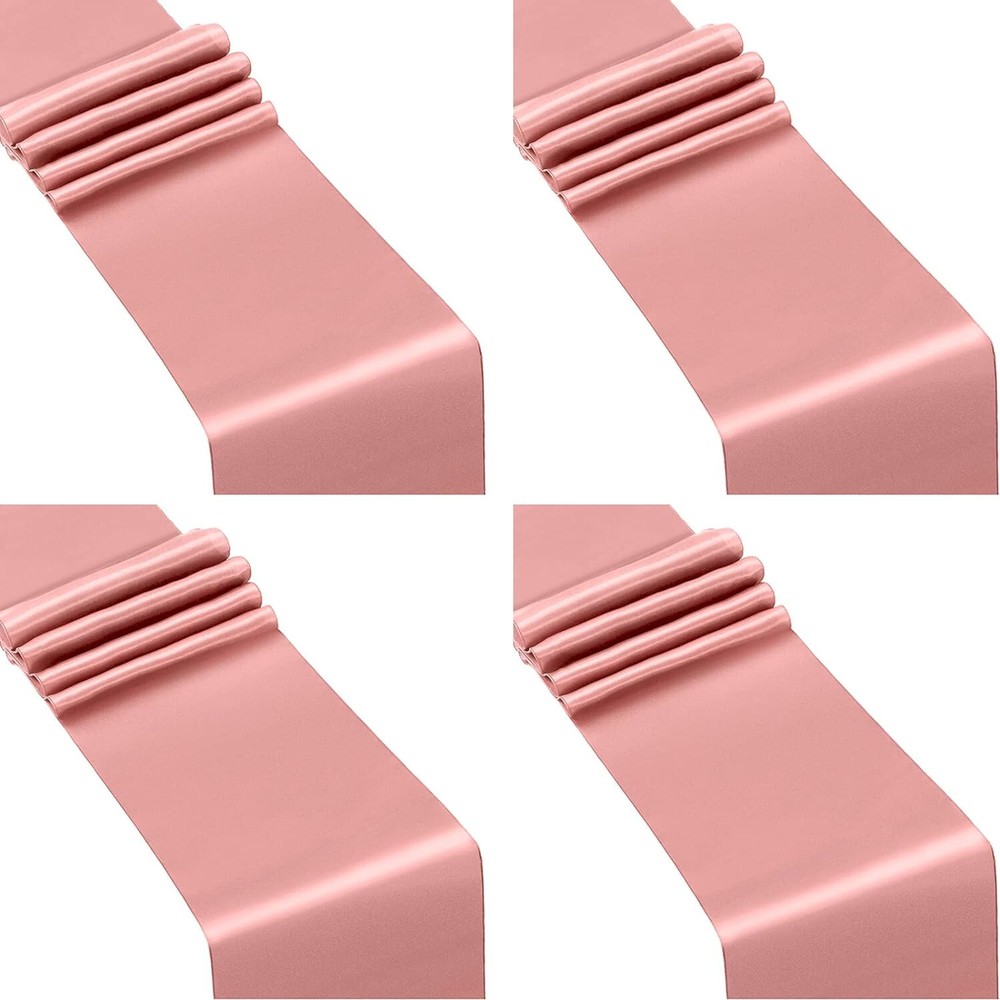 4x Rose Gold Satin 12″x 108» Table Runner Bright Silk Smooth Wedding Banquet