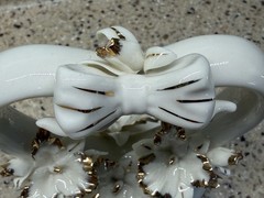 Golden 50th Wedding Anniversary Cake Topper Heart Porcelain Gold Accents Flowers
