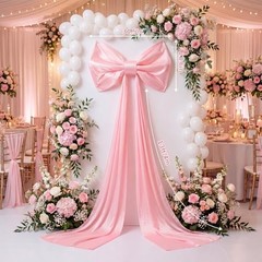 Giant Pink Bow with 100 Pcs White Link Balloons, 31 x 181 Inch Large Ice Silk