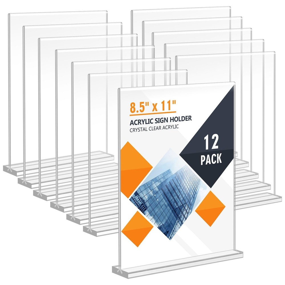Acrylic Sign Holder 8.5 x 11, Double Sided Sign Holder Stand, Plastic 12 Pack…