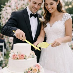 Elegant Gold Wedding Cake Knife & Server Set – Titanium Plated, Unique Design, D
