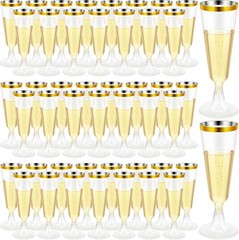 CHENGU 200 Pack Champagne Flutes Cups Plastic 5 Oz Wine 5 Ounces, Gold