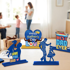Fathers Day Table Decorations, 4 Pcs Happy Father Day Wooden Table Centerpiece f