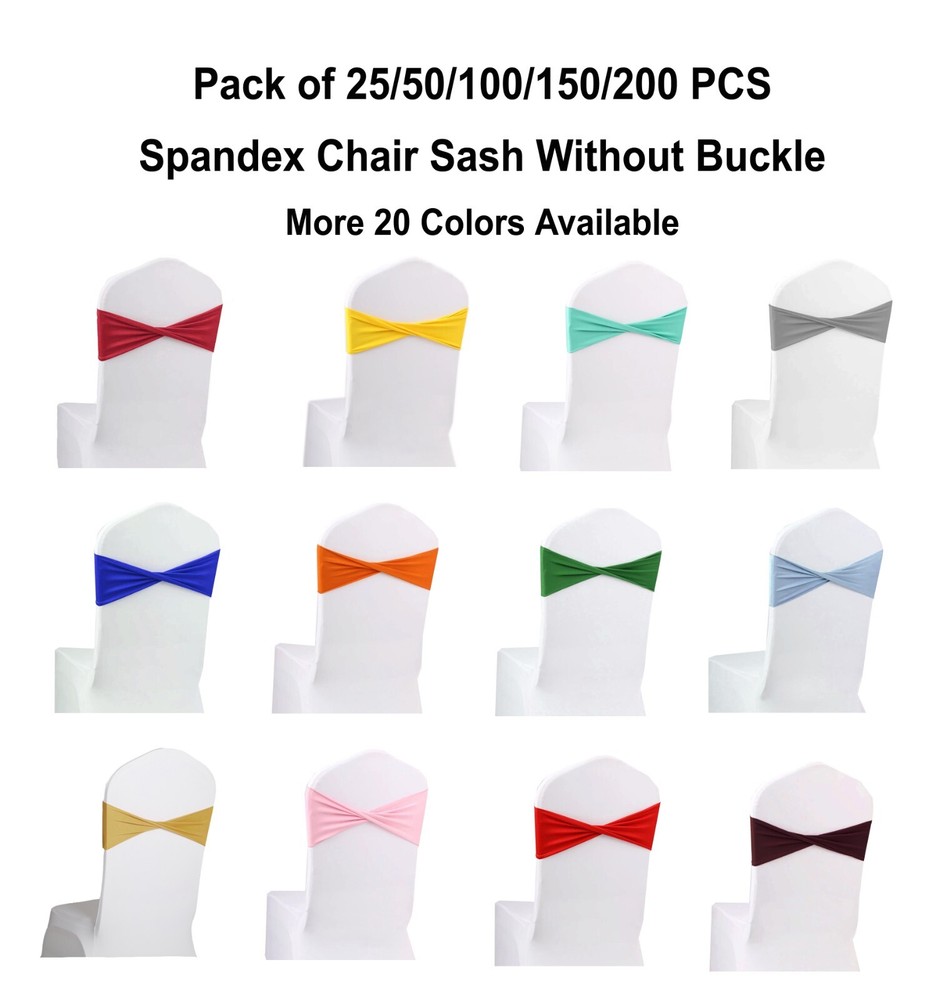 Pack of 25/50/100/200 Spandex Stretch Chair Sashes Band Without Buckle Plain Bow