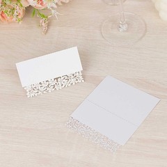 50 WHITE Paper Table Name PLACE CARDS Laser Cut Leaf Vine Design Party Events