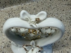 Golden 50th Wedding Anniversary Cake Topper Heart Porcelain Gold Accents Flowers