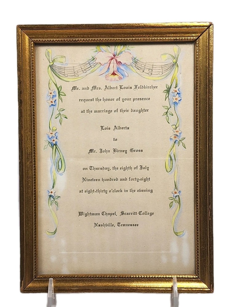 Vintage 1948 Wedding Invitation Professionally Framed Gold Gild Ready To Hang