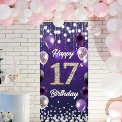 Happy 17th Birthday Backdrop Banner Purple Theme Background with Shiny Diamon…