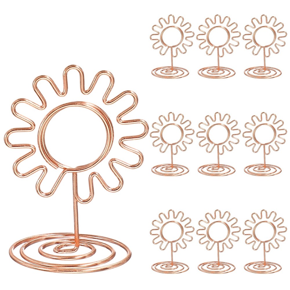 10Pcs Cards Stand Menu Clips Sunflowers Card Photo Holders Rose Gold