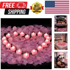 2000 Pieces Pink Artificial Rose Petals with 24 Pink Heart LED Tea Lights, Ro…