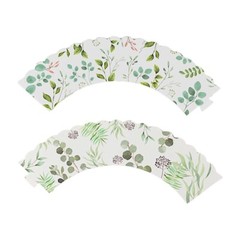 25 White Paper Cupcake WRAPPERS Green Eucalyptus Leaves Print Party Decorations