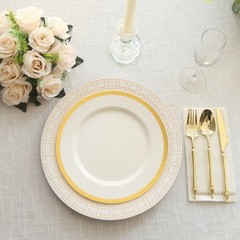25 White 9″ Paper Plates Gold Basketweave Design Rim Party Events Home Tableware