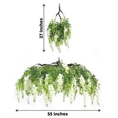 55″ Cream Green Hanging Artificial FLOWER Chandelier Silk Wisteria Vine Party