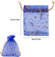 100 Pieces Moon Star Organza Jewelry Candy Bags, 2.7×3.5 Inch Sheer Royal Blue O