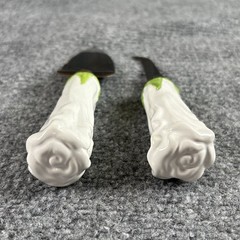Wedding Cake Server & Knife Set Rose Bud Handles White Floral Keepsake Cottage