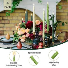 10 Inch Spiral Taper Candles for Home Decoration, 4 Pack 10 inches, Green