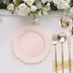 20 ROSE GOLD 8″ Round Plastic Dinner Plates GOLD Scalloped Rim Events Wedding