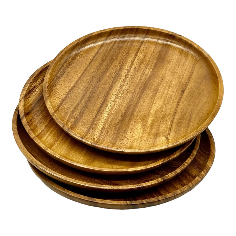 Wrightmart Set Of 4 12 Inch Round Acacia Wood Dinner Plates Solid Hardwood