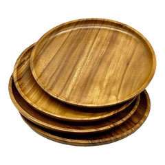 Wrightmart Set Of 4 12 Inch Round Acacia Wood Dinner Plates Solid Hardwood