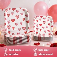 Valentines Day Plates and Napkins Sets, Square Valentine Plates 9″ Heart