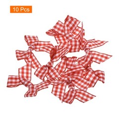 10Pcs Mini Gingham Ribbon Bow 1.5″ Checkered Fabric Satin Red and White