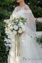 14″ White Bridal Bouquet – Rustic Vintage Wedding & Anniversary Flowers