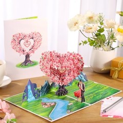 Pop Up Anniversary Cards 3D Cherry Blossom Couple in Love, Heart Cherry