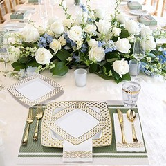 175 Ct Gold Dinnerware Set for 25 Guests – Square Gold Diamond Rim Plates