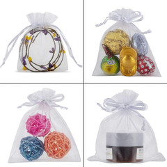 100Pcs White Organza Jewelry Bags Drawstring 3 X 4 Inch, Little Mesh Gift Pouche