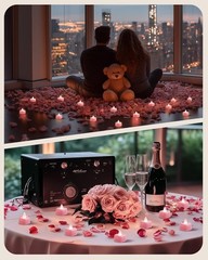 2000 Pieces Pink Artificial Rose Petals with 24 Pink Heart LED Tea Lights, Ro…
