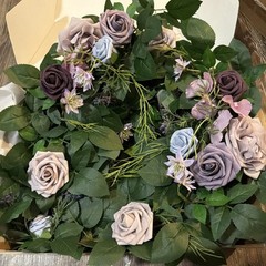 Ling’s Moment Eucalyptus Garland with Flowers, 6FT Wedding Table Decor, Purple