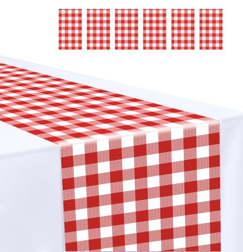 14 x 108 Plastic Gingham Table 6 Pcs Red and White Checkered Table Runner