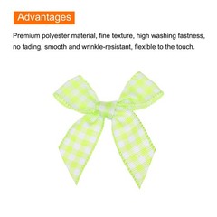 30Pcs Mini Gingham Ribbon Bow 1.5″ Checkered Fabric Satin Light Green and White