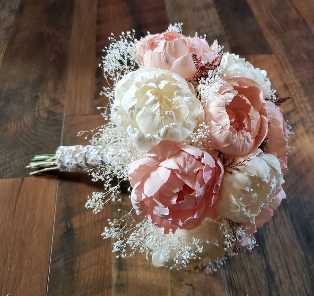 Light Pink White Bridal Bouquet Blush Peony Bridesmaid Sola Wood Wedding Flowers